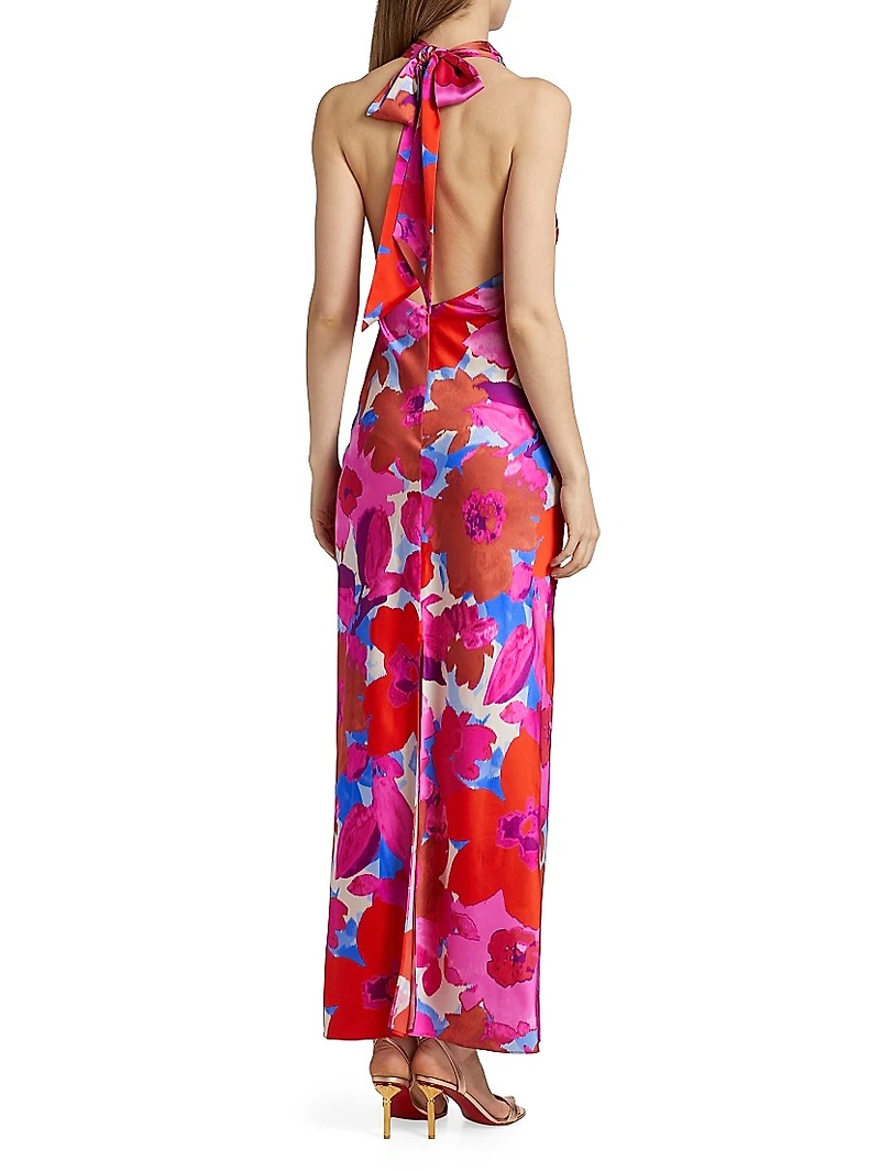 Tatiana Floral Stretch Silk Halter Gown