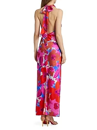 Tatiana Floral Stretch Silk Halter Gown