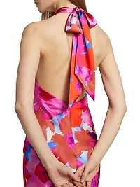 Tatiana Floral Stretch Silk Halter Gown
