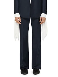 Flare Tailored Pants in Wool with Satin Bands
