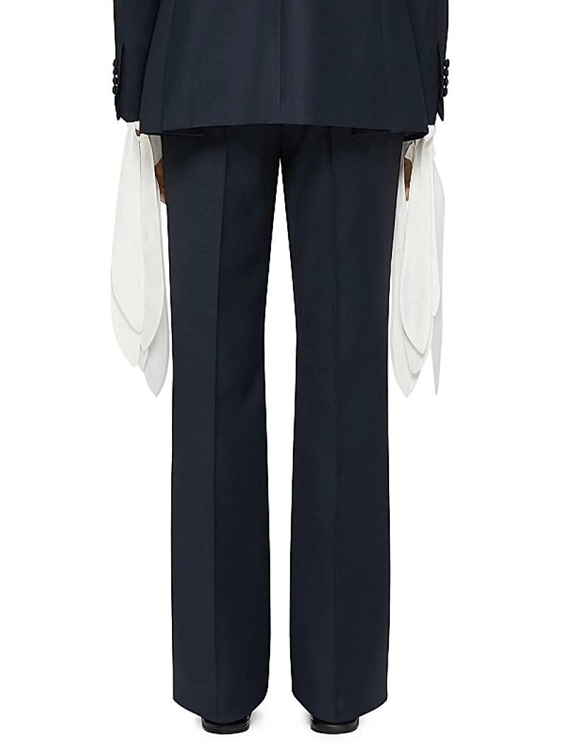 Flare Tailored Pants in Wool with Satin Bands