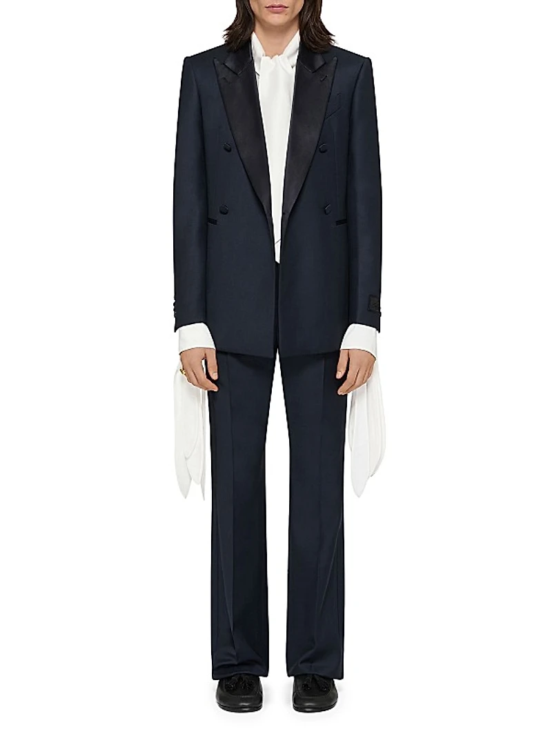 Flare Tailored Pants in Wool with Satin Bands