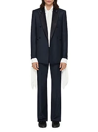 Flare Tailored Pants in Wool with Satin Bands
