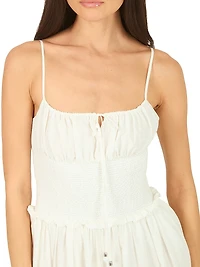 Frankie Cotton-Silk Smocked Midi-Dress