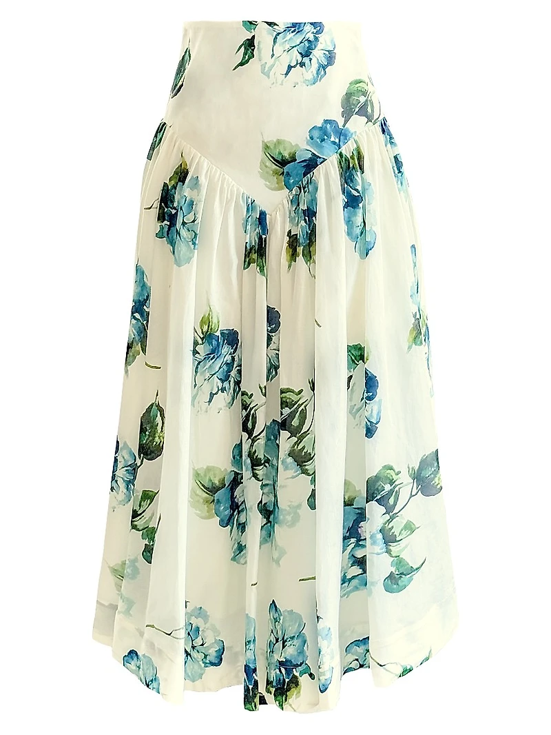 Dell Floral Basque-Waist Midi-Skirt
