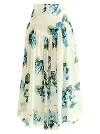 Dell Floral Basque-Waist Midi-Skirt