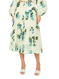 Dell Floral Basque-Waist Midi-Skirt