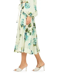 Dell Floral Basque-Waist Midi-Skirt