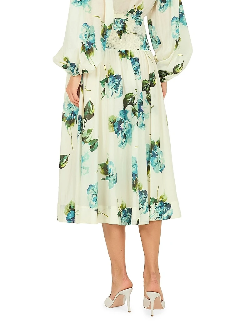 Dell Floral Basque-Waist Midi-Skirt