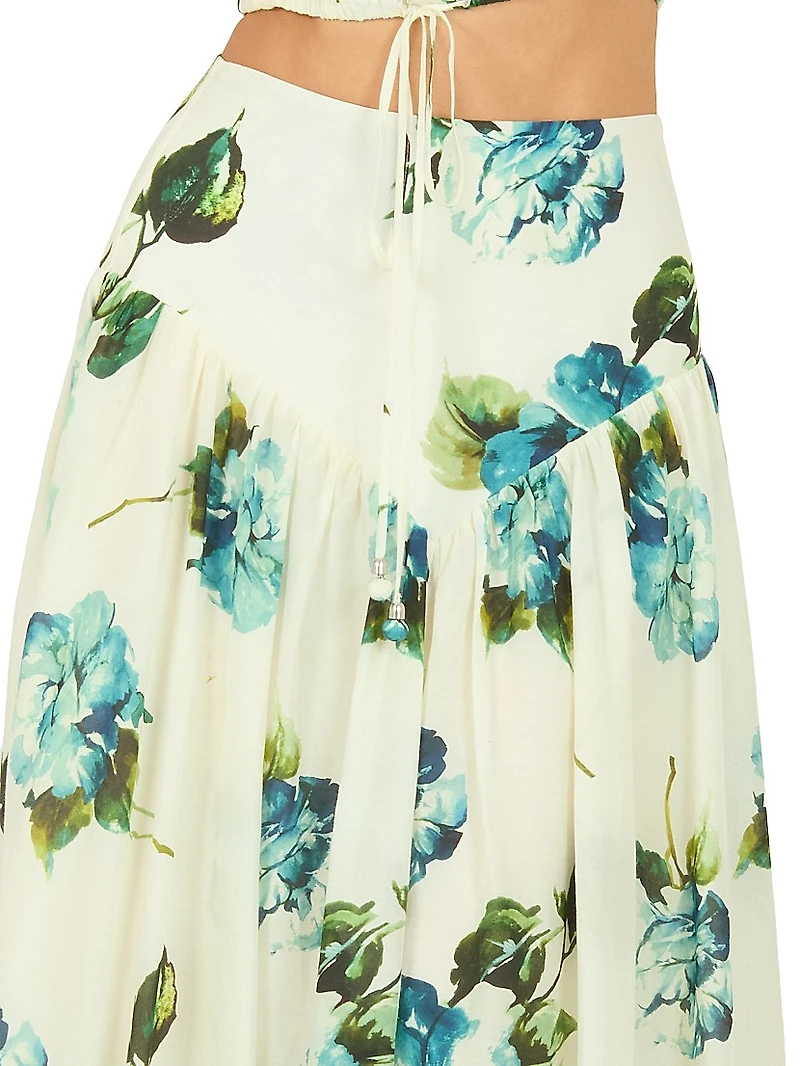 Dell Floral Basque-Waist Midi-Skirt