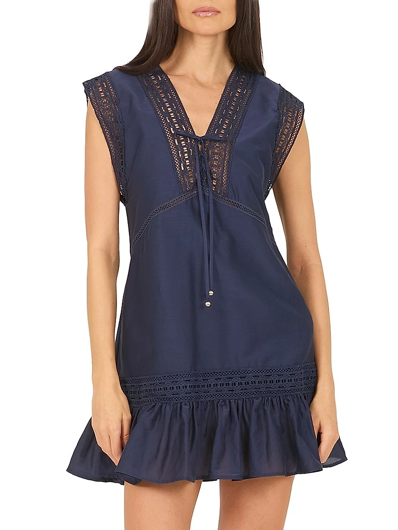 Bridge Hampton Anais Cotton-Silk Lace-Up Minidress