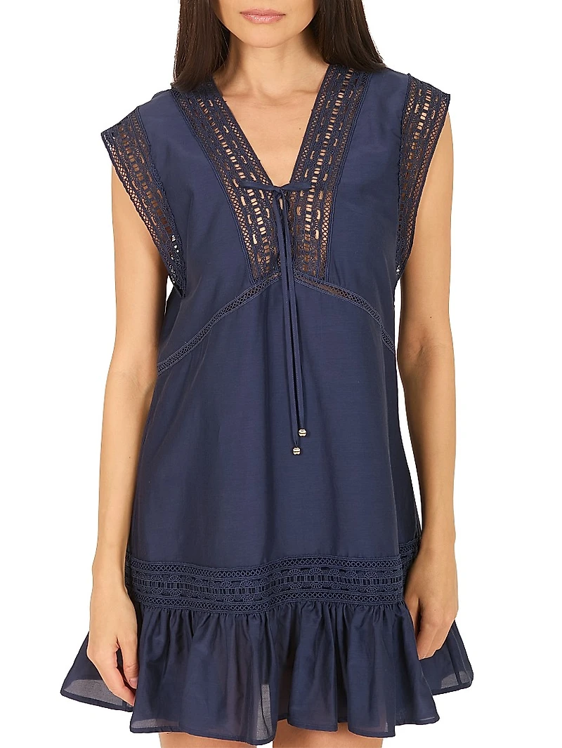 Bridge Hampton Anais Cotton-Silk Lace-Up Minidress