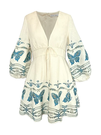 Priscilla Butterfly Linen Minidress