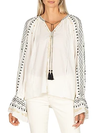 South Hamptom Millie Embroidered Cotton Tieneck Blouse