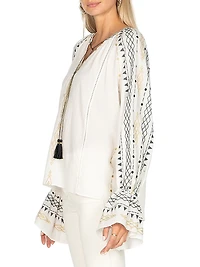 South Hamptom Millie Embroidered Cotton Tieneck Blouse