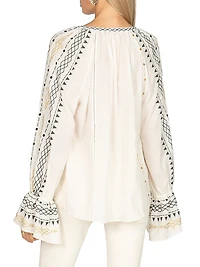 South Hamptom Millie Embroidered Cotton Tieneck Blouse
