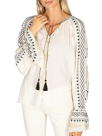 South Hamptom Millie Embroidered Cotton Tieneck Blouse