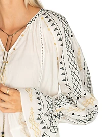 South Hamptom Millie Embroidered Cotton Tieneck Blouse