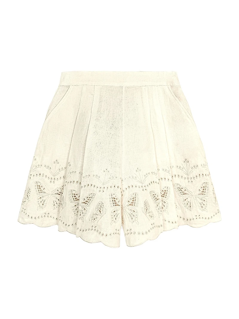 Chelsea Julie Butterfly-Embroidered Linen Shorts