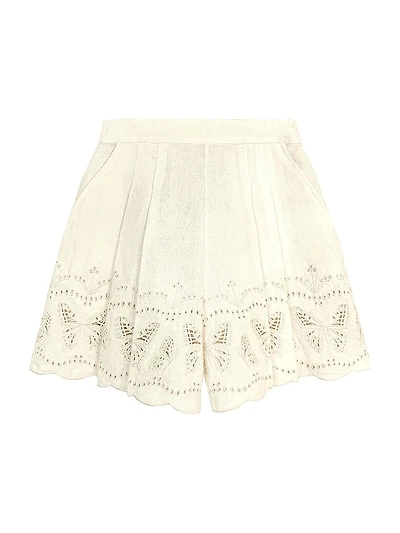 Chelsea Julie Butterfly-Embroidered Linen Shorts