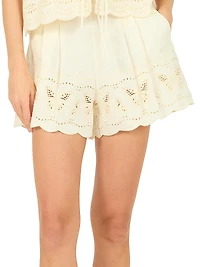 Chelsea Julie Butterfly-Embroidered Linen Shorts