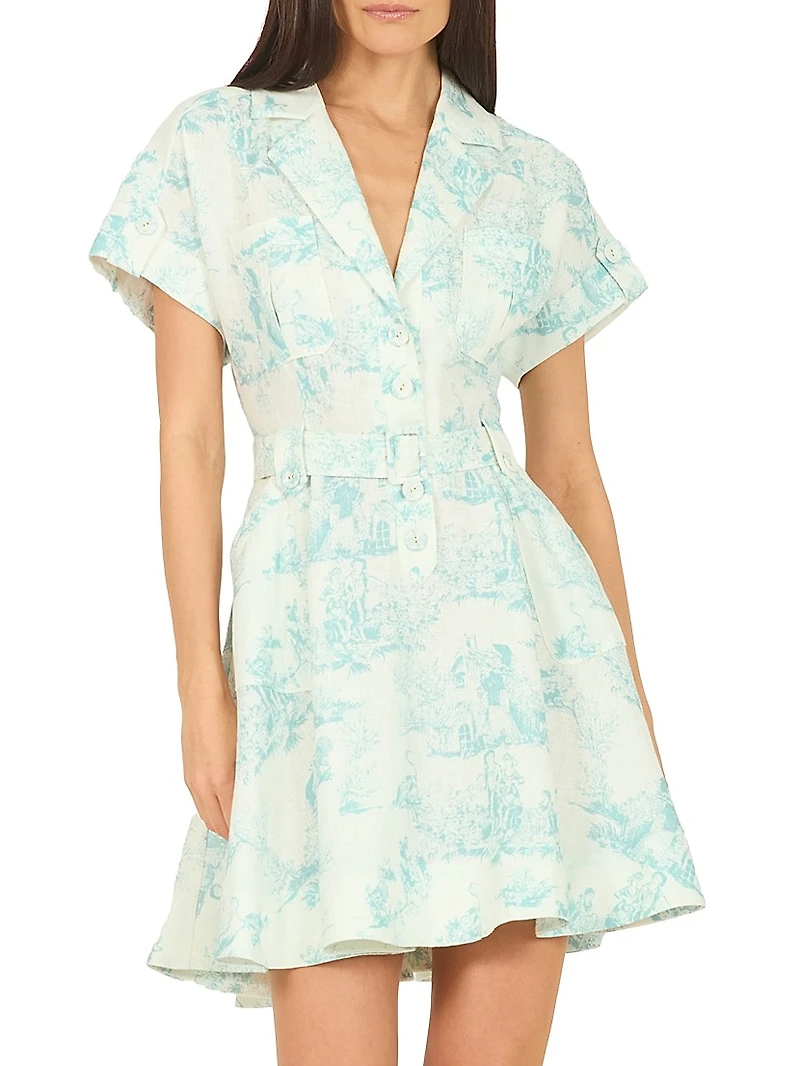 Chelsea Malia Voile Linen Belted Mini-Shirtdress
