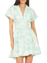Chelsea Malia Voile Linen Belted Mini-Shirtdress