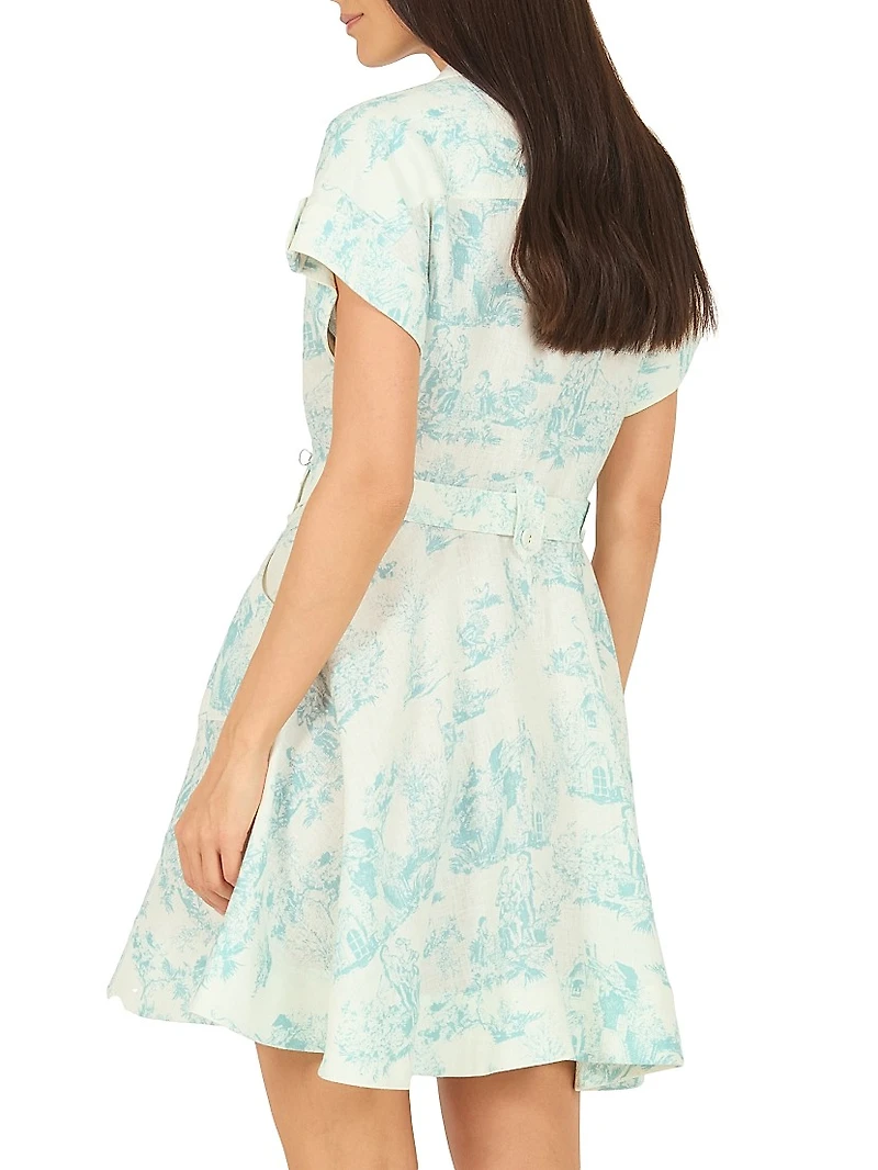 Chelsea Malia Voile Linen Belted Mini-Shirtdress