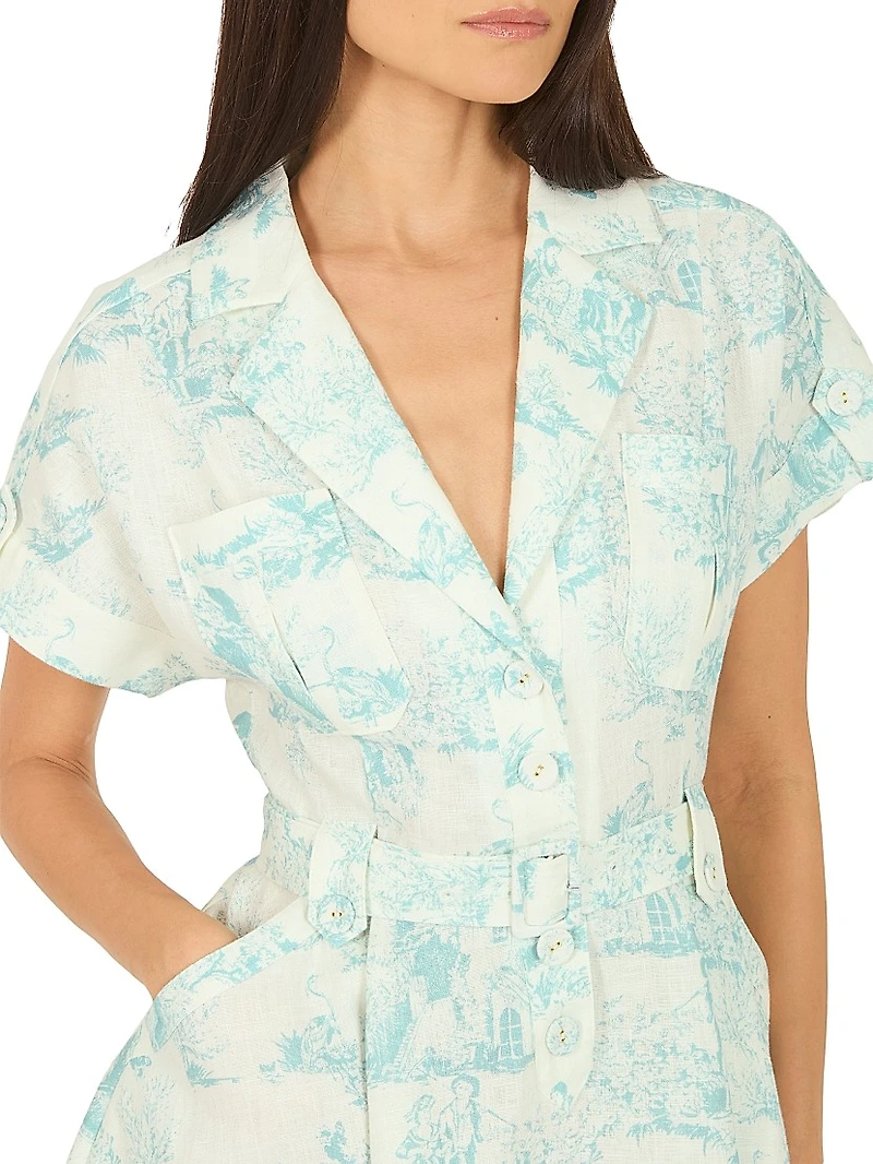 Chelsea Malia Voile Linen Belted Mini-Shirtdress