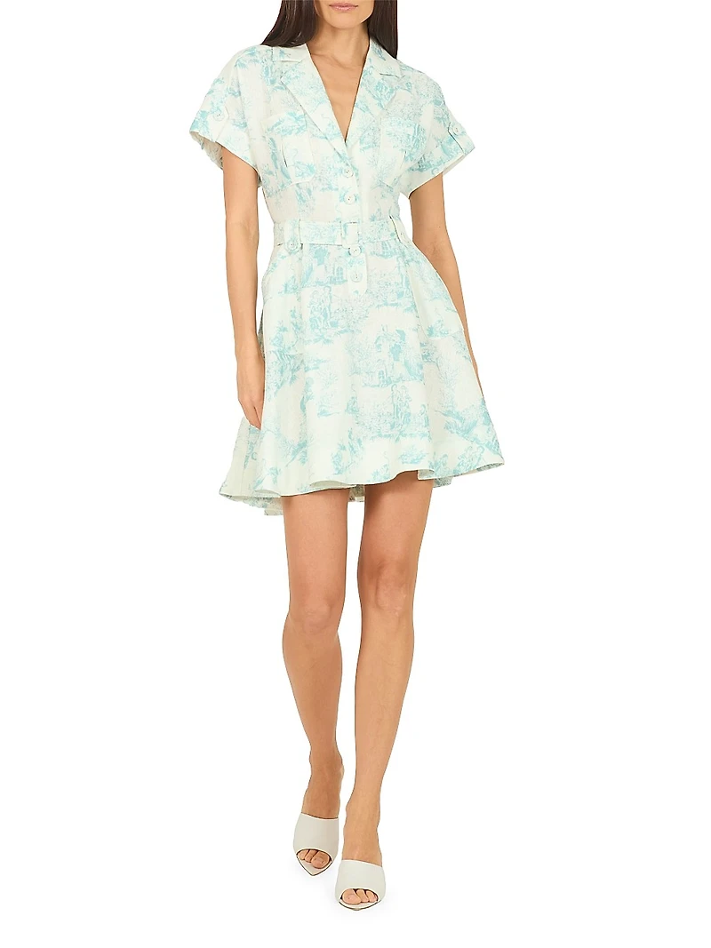Chelsea Malia Voile Linen Belted Mini-Shirtdress