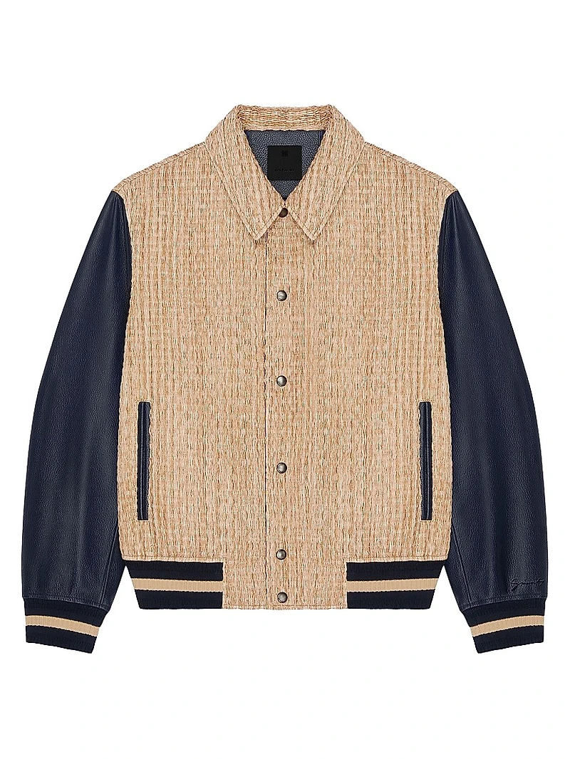 Le Clos Varsity Jacket in Raffia and Leather
