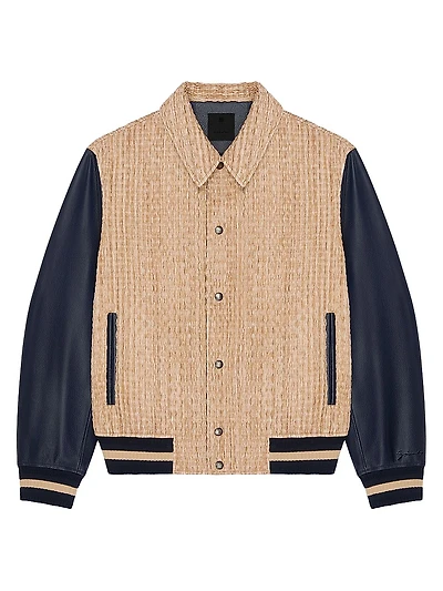Le Clos Varsity Jacket in Raffia and Leather
