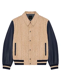 Le Clos Varsity Jacket in Raffia and Leather