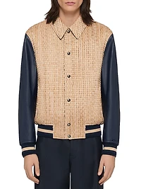 Le Clos Varsity Jacket in Raffia and Leather