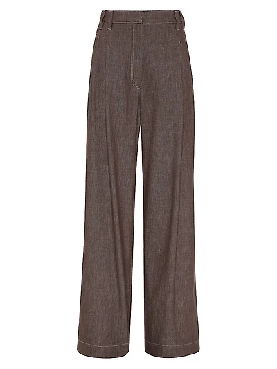 Denim Effect Twill Smart Wide Trousers