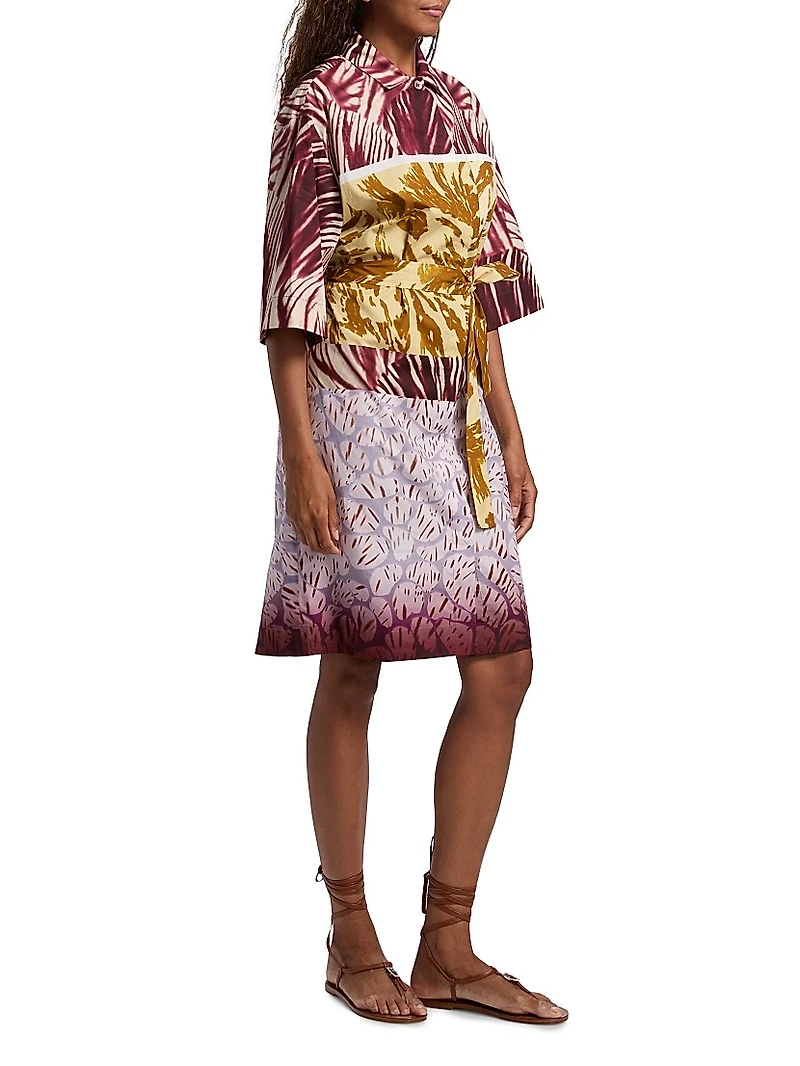 Doralia Printed Cotton Tie-Waist Shirtdress