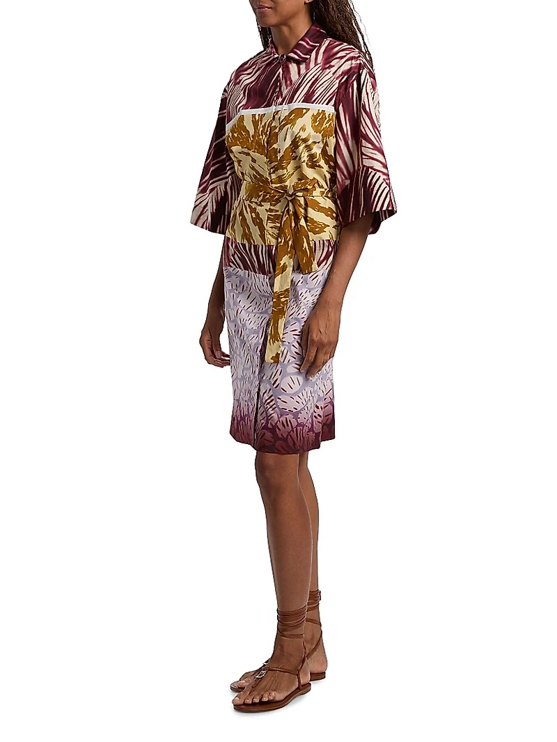 Doralia Printed Cotton Tie-Waist Shirtdress