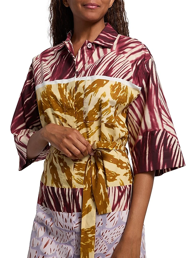 Doralia Printed Cotton Tie-Waist Shirtdress