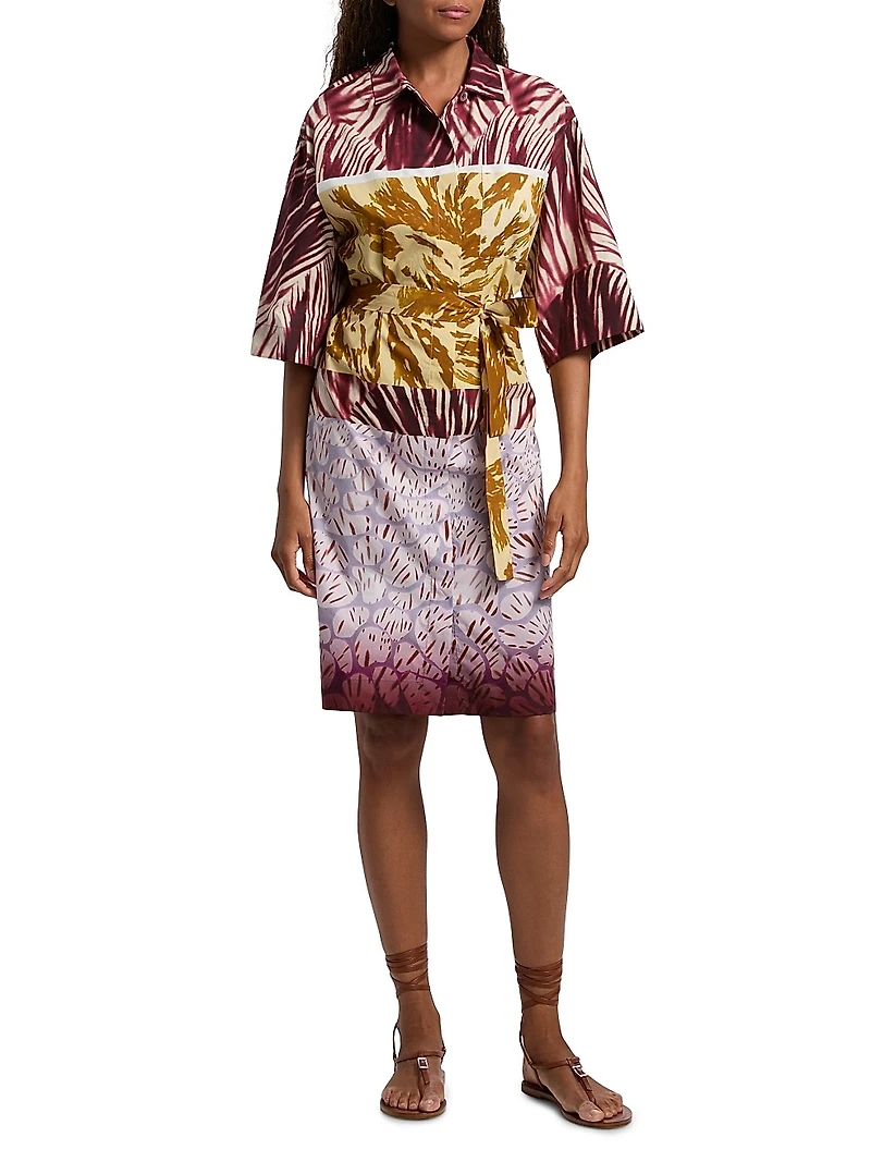 Doralia Printed Cotton Tie-Waist Shirtdress