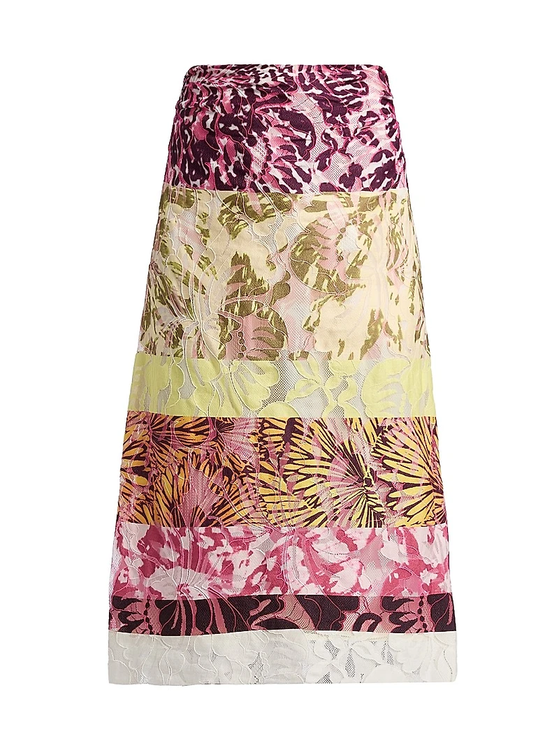 Stan Floral Lace Striped Midi-Skirt