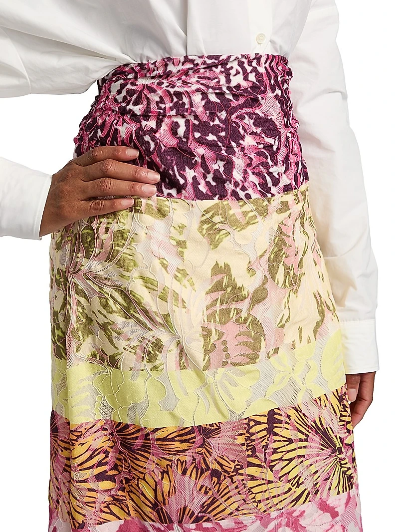 Stan Floral Lace Striped Midi-Skirt