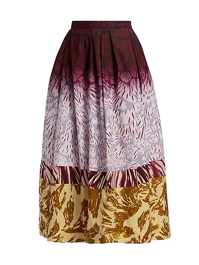 Dip-Dye Printed Cotton Midi-Skirt