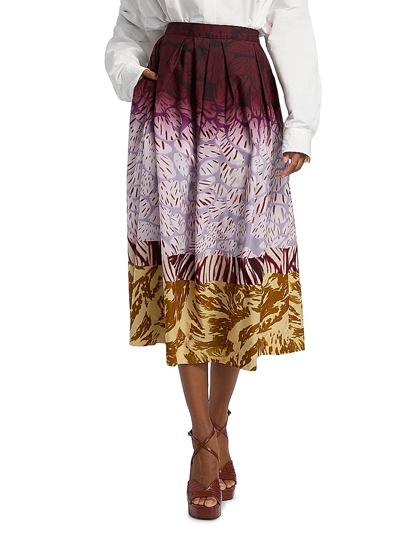 Dip-Dye Printed Cotton Midi-Skirt