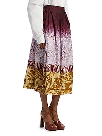 Dip-Dye Printed Cotton Midi-Skirt
