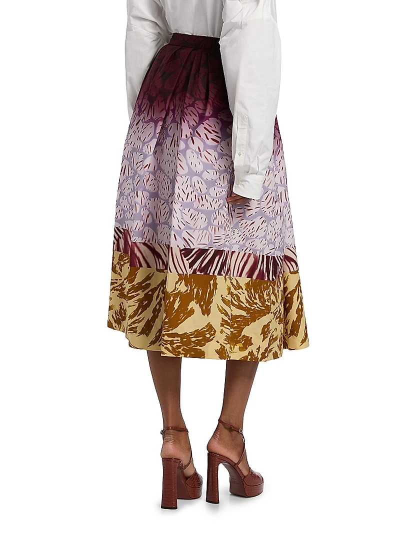 Dip-Dye Printed Cotton Midi-Skirt