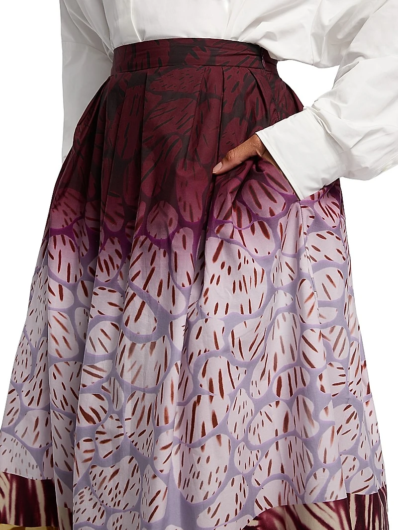 Dip-Dye Printed Cotton Midi-Skirt
