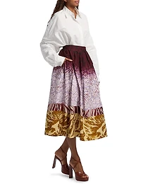 Dip-Dye Printed Cotton Midi-Skirt