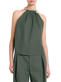 Margot Embellished Cotton Halterneck Top