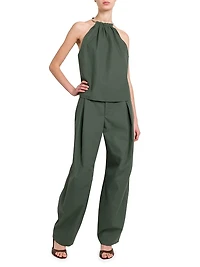 Margot Embellished Cotton Halterneck Top