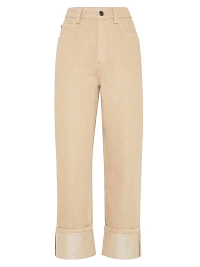 Dyed Sparkling Denim Cropped Trousers with Monili